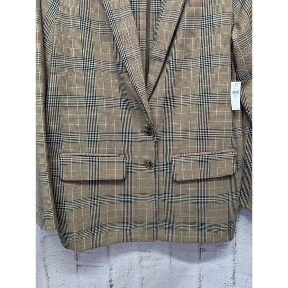Old Navy Taylor Relaxed Suit Blazer Jacket Brown Plaid Women size XL Tall NWT - Picture 4 of 9
